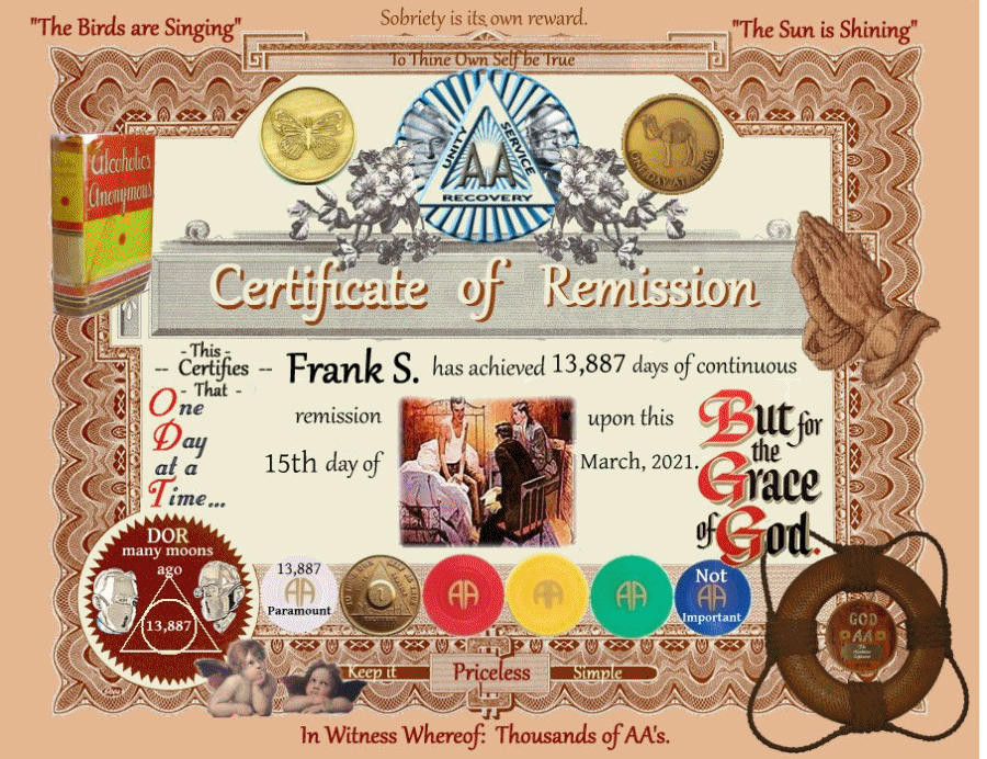 Large count slide show link to a 19 image sobriety certificates gallery page