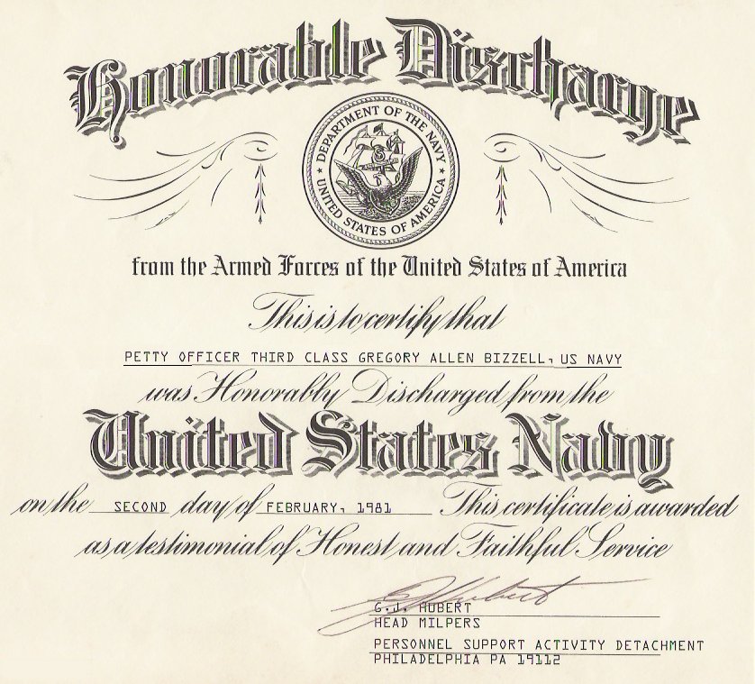 y Honorable Discharge following my 6yr enlistment completion.