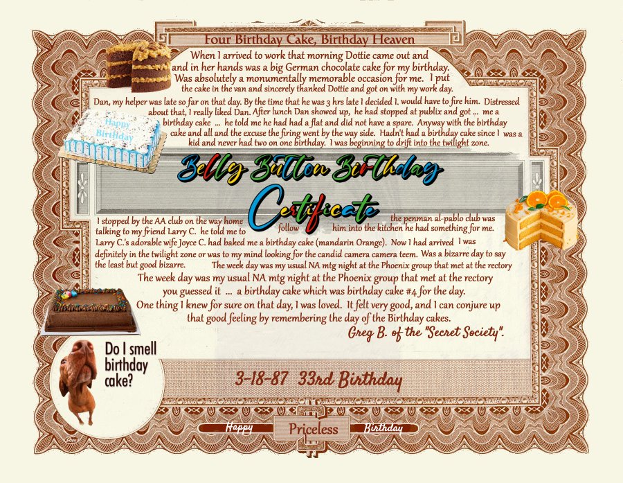 Birthday Specialty certificate story I made up for myself