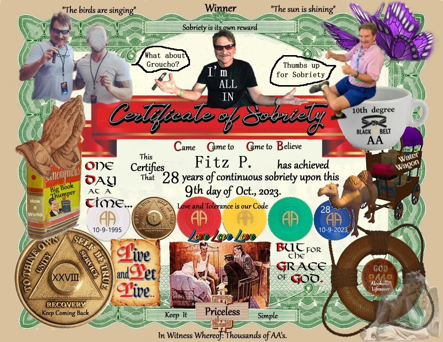 specialty sobriety certificate made up for friend on FaceBook